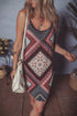 Geometric Scarf Print Lace Trim V-Neck Cami Mini Dress